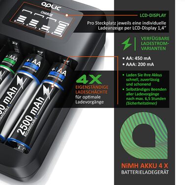 Зарядний пристрій для акумуляторів CSL - 4 слоти AA/AAA NiMH з LCD-дисплеєм, чорний