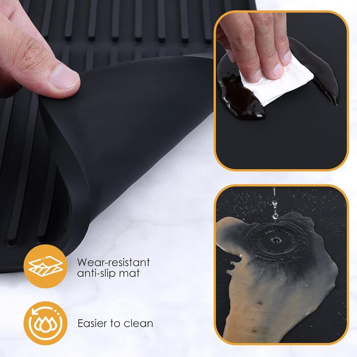 Силіконовий килимок під кавомашину з бортиками, 61 x 40.6 см, чорний | Захист стільниці, аксесуар для кавобару