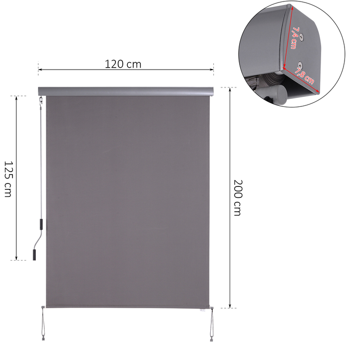 Outsunny Вертикальна маркіза для балкона 120 x 200 см, вертикальна маркіза захист від вітру та приватності з ручним приводом сірого кольору