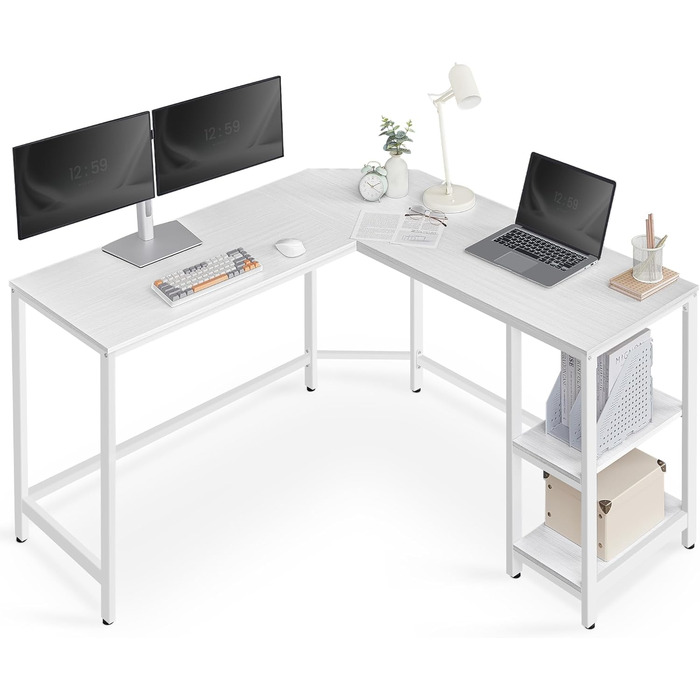 VASAGLE Desk, L-Shaped Computer Desk, 138 x 138 x 76 cm, Corner Desk with 2 Shelves, Space-Saving Office Desk, Gaming, Home Office, Easy Assembly, Maple White LWD072W44