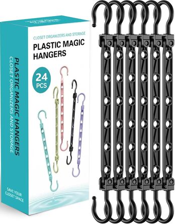 Набір вішалок для одягу Magic Hangers, 8 шт. з 6 отворами та 360° обертанням, чорний. Організатор для шафи, ідеально для студентів та дівчаток, стабільні гачки для важких речей. 24 шт.