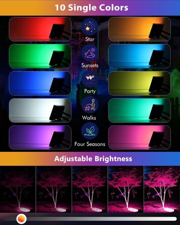 MEIKEE 60W RGB Spotlight with Remote Control, 30 Modes, 10 Colors, Timer, RGB Floodlight, IP66 Waterproof, 6 Brightness Levels, Projector, Colorful, Christmas, Halloween, Party LED Spotlight, Color Decorative, 2 Pieces
