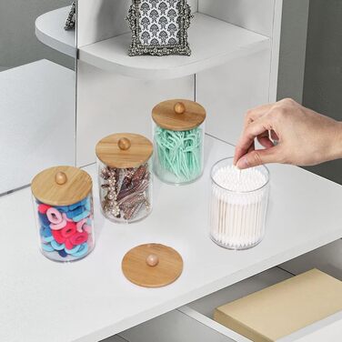 Набір контейнерів для ватних паличок, кульок та дисків Tbestmax (3 шт.) з дерев'яними кришками