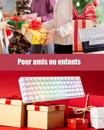 Механічна ігрова клавіатура TECURS бездротова, 80% TKL, підсвічування, Red Switch, QWERTZ, для ПК, ноутбука, Windows, чорно-біла