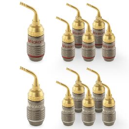Позолочені бананові роз'єми Nakamichi FanLock Excel-Serie 24K, 2мм, для кабелів 10-18 AWG, Hi-Fi акустичні конектори для підсилювачів та колонок, 12 шт (6 пар)
