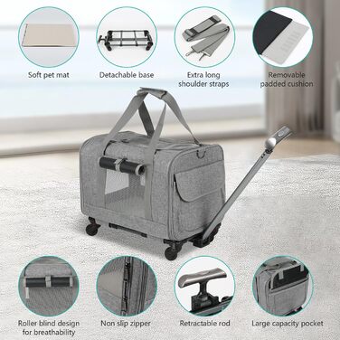 Великий переносний вольєр для котів на колесах, сумка-переноска для котів, 3 в 1 для собак, сумка на плечі, візок для собак, переносний вольєр для тварин, сірий