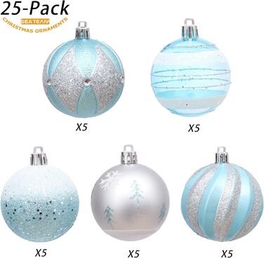 Декоративна куля на ялинку Sea Team з малюнком та блискітками, блакитна (60 мм)