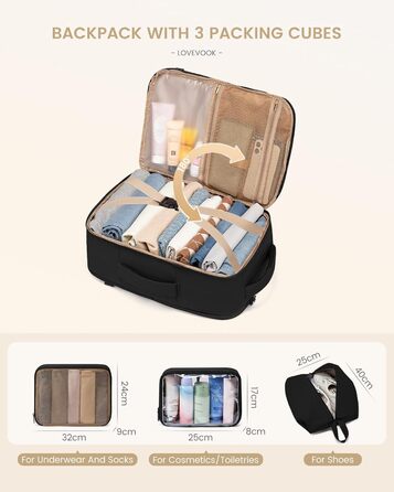 LOVEVOOK Рюкзак для ручної поклажі, 30L, чоловічий, для ноутбука 15.6