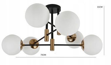 Підвісна люстра Krislamp, чорно-золота, на 6 ламп, цоколь E27