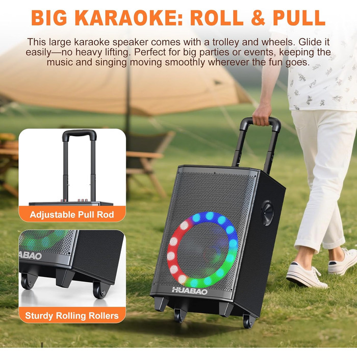 Bluetooth-караоке-система A115 з 2 мікрофонами, 11 динаміками, акумулятором 8800 mAh, світловим ефектом, FM/AUX/USB/TF, регулюванням басів та високих частот