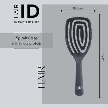 PARSA Beauty Hair ID Seidenglanz Spiralbürste: преміум-щітка для волосся з натуральною щетиною та шовковистим протеїном. Гнучкий наконечник для масажу шкіри голови, зменшує пухнастість та надає блиск.