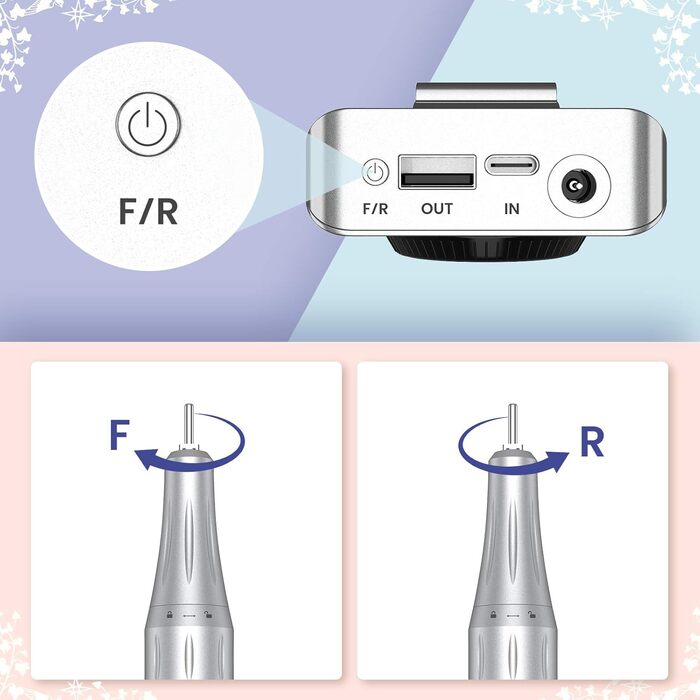 Електричний фрезер для манікюру та педикюру Delanie з акумулятором, 35000 об/хв, для гелю, акрилу, видалення кутикули, LED-дисплей, USB-зарядка (сріблястий)