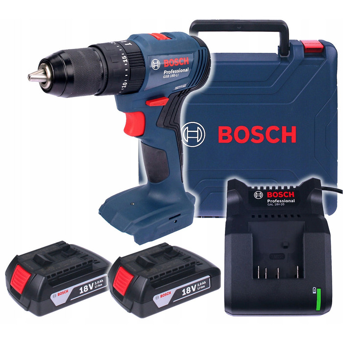 Дриль-викрутка Bosch GSB 185-LI 18V з ударом, 2 акумулятори по 2Аг та зарядний пристрій, комплект