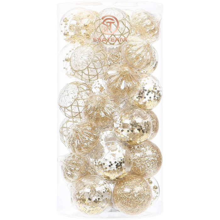 Набір прикрас для ялинки Sea Team 60 мм (30 шт.) — золоті кулі з малюнком та блискітками
