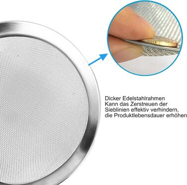 Ситечко кухонне 7 см, нержавіюча сталь, дрібна сітка, для чаю, борошна, рису, макаронів, овочів та фруктів, довговічне кухонне приладдя