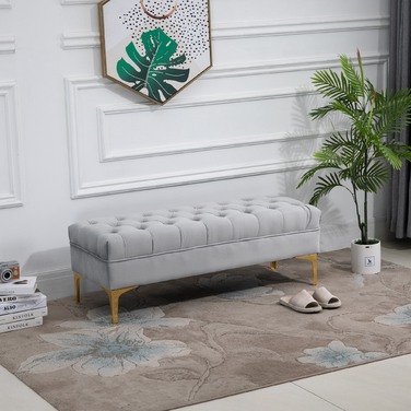 HOMCOM Bench Bed Bench Shoe Bench with Raised Legs in Light Grey 118x45x42cm for Bedroom and Hallway
