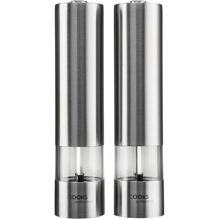 Набір електричних мельниць для солі та перцю Cooks Professional з регулюванням ступеня помелу, нержавіюча сталь