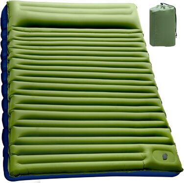 Саморозкладаючий килимок для кемпінгу Double, ультралегкий, товстий, з насосом для ніг, зелено-блакитний