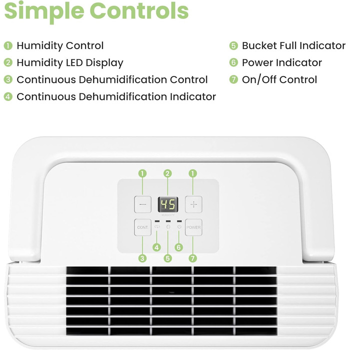 Comfee Dehumidifier 10L/24h, Room size approx. 40m³ (16m²), LED Display, Against Moisture, Mold, MDDN-10DEN7, R290, Automatic Dehumidification