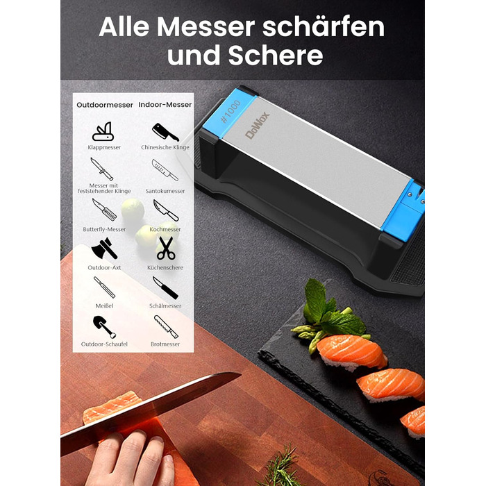 Набір точильних каменів 3-ох сторін, з бруском для заточування, 400/1000/5000 гріт, з нековзною підкладкою, кутовою наставкою та шкіряним ремінцем (діамантовий камінь блакитний)