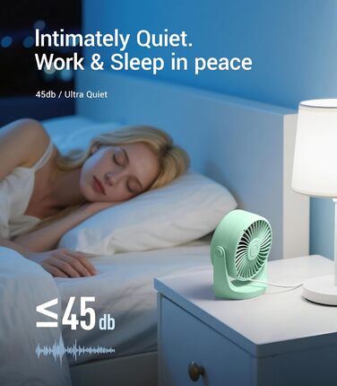 USB Turbo вентилятор для столу TurboBreeze (зелений): тиха робота, LED-дисплей, 5 швидкостей, 360° обертання, портативний