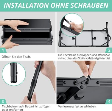 VINTEAM Складаний туристичний стіл 87x40 см, 3-х рівневий, регульована висота, алюміній, для кемпінгу, барбекю, пікніка, саду. MDF