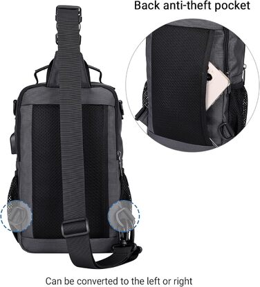 Сумка-слінг чоловіча WITZMAN для подорожей, нагрудна сумка, 8L, USB-порт для зарядки, легка чоловіча/жіноча сумка на плече