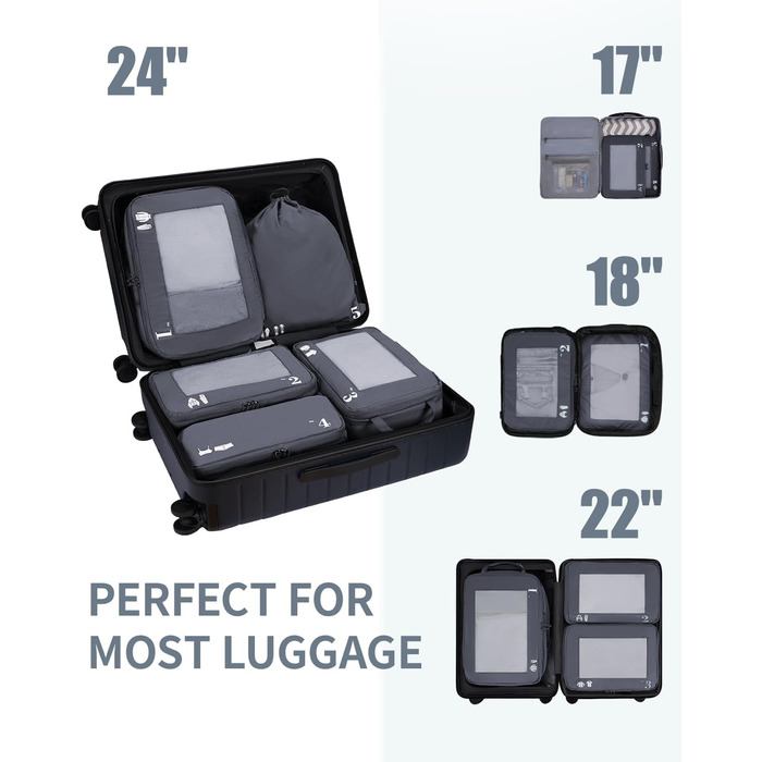 Набір органайзерів для валізи ECOHUB (5 шт.) - кофри, пакувальні куби, органайзери для подорожей (темно-зелений, темно-сірий)