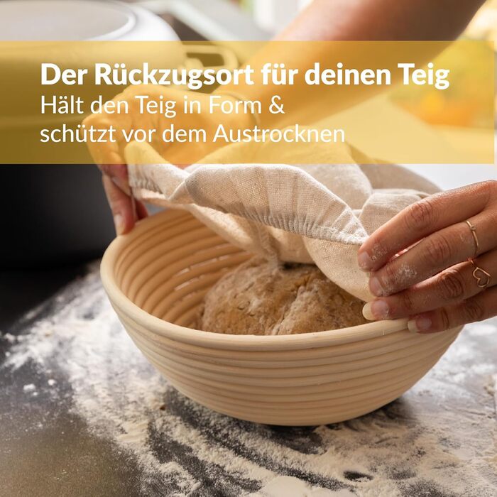 Chef's Cast Iron Dutch Oven incl. Dough Basket and Dough Scraper. Pot for Baking Bread. Bread Baking Pan with Lid 4.6L. 2-in-1 Bread Pot for Baking 26CM. Robust Bread Baking Pot. Round Bread Baking Pan. Cast Iron Pot for Baking Bread 4.6L Round