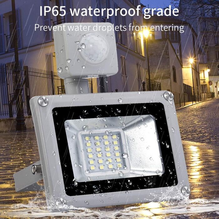 Світлодіодний прожектор з датчиком руху, водонепроникний IP65, 20W, 10000 Лм, холодне біле світло, для вулиці, саду, гаража, спортмайданчика, парковки
