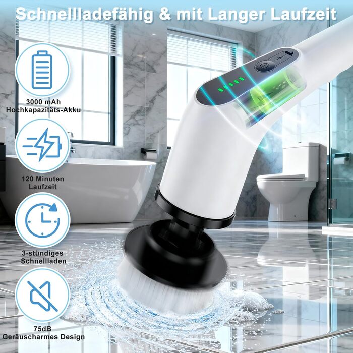 Електрична щітка для прибирання 9 в 1 з набором насадок, акумулятор 3000mAh, для ванної, кухні, авто, плитки