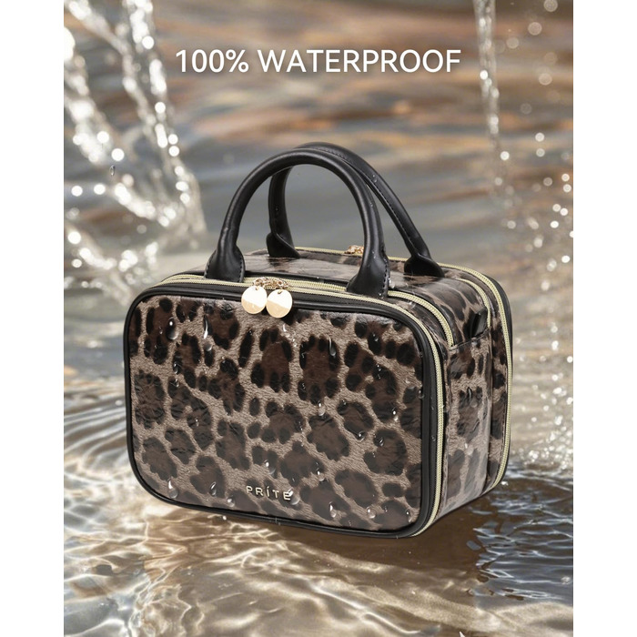 Косметичка-органайзер велика, водонепроникна, з ручкою та кількома відділеннями (Leopard, M)