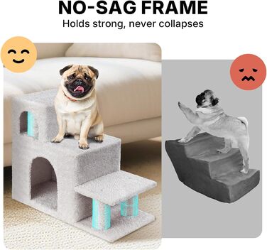 Сходинки для собак Veehoo: 3 сходинки, ліжко, печеринка, для маленьких собак та котів, сірий, 67x34x52 см, до 45 кг