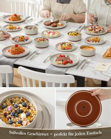 MALACASA Набір посуду з каменю 6 осіб, 18 предметів: тарілки, миски, керамічний сервіз з глазур'ю 