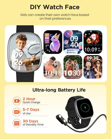 Дитячий розумний годинник для хлопчиків та дівчаток, фітнес-трекер активності з 100+ спортивними режимами, крокомір, монітор серцевого ритму та сну, водонепроникність IP68, подарунок для підлітків 5-16 років, чорний