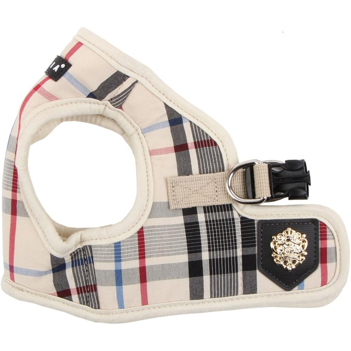 Puppia Junior - Plaid Dog Harness for Small Dogs - Soft Vest - Also Usable as a Puppy Harness - Anti-Pull Harness for Dogs, Beige, XS, PAMA-AH978 beige XS