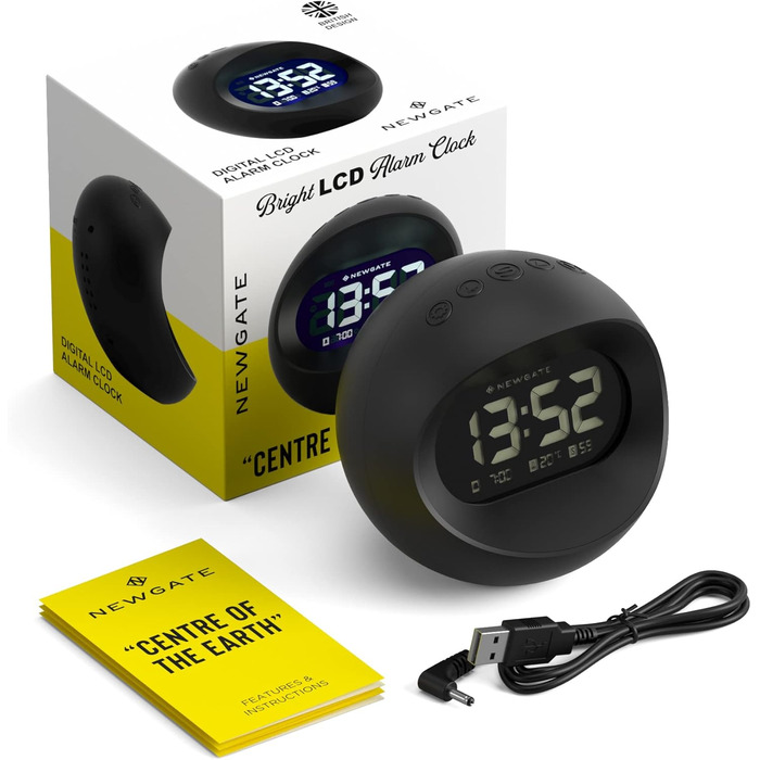 NEWGATE® Digital Centre of the Earth Clock (Black with black LCD display) Black With Black Lcd Display