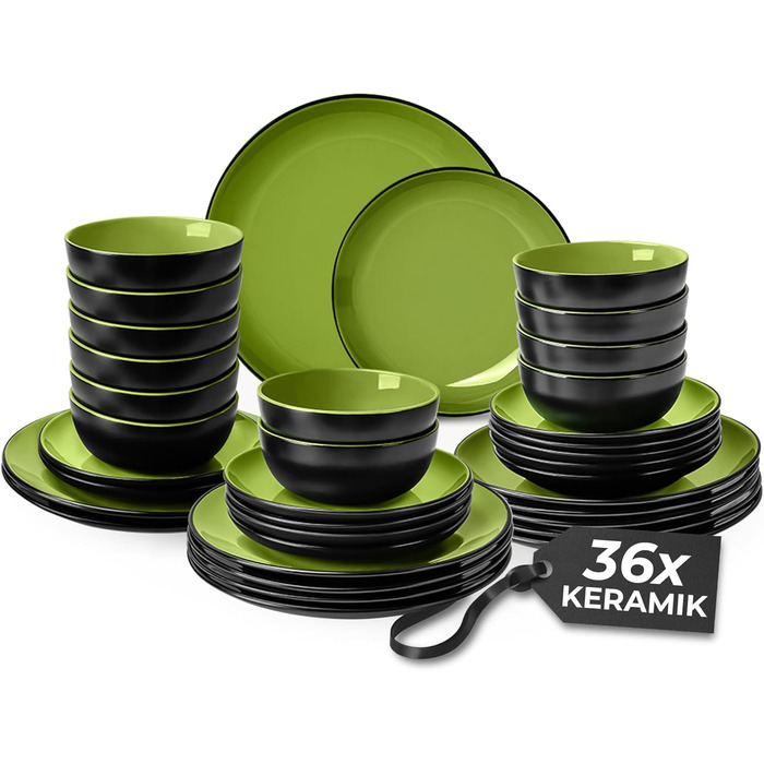 MIAMIO Набір посуду на 12 осіб / 36 предметів, керамічний сервіз, тарілки та миски - безпечний для миття в посудомийній машині та використання в мікрохвильовій печі - Колекція Le Papillon