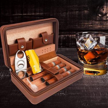 Чохол для сигар на 4 сигари з ніжцем та зволожувачем, шкіряний, подарунок для друга нареченого, на день народження