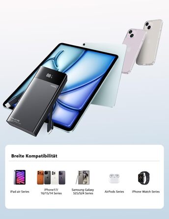 Power Bank Maidy 20000mAh з USB-C кабелем, 27W швидка зарядка, сумісний з iPhone, Galaxy, Xiaomi, iPad, Switch