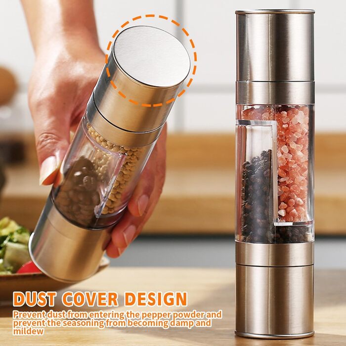Мельниця для солі та перцю з керамічним жорном, сталеве маточне колесо, регулювання помелу, скло та нержавіюча сталь