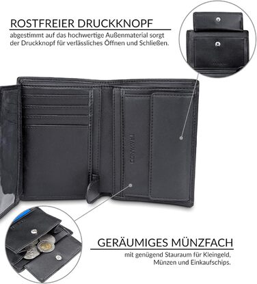 TRAVANDO Men's Wallet Dublin - TÜV certified - 13 card slots - Portrait format - RFID protection - Gift for men - including gift box - Designed in Germany (Black)