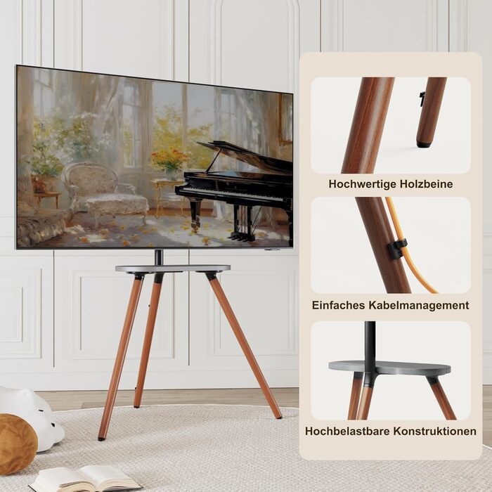ECOTINY Adjustable TV Stand for 40-65 Inch LCD LED OLED TVs - Swivel & Height Adjustable, Portable Wood TV Stand with Wood Tray, VESA 400x400, Black Walnut & White Finish
