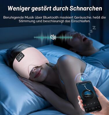 Маска для сну з Bluetooth навушниками, шовкова, 100% затемнення, рожева – для комфортного сну, подорожей та релаксації