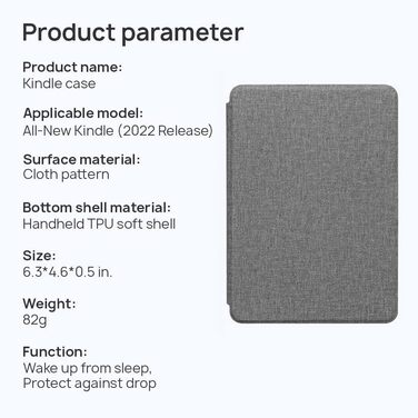 Чохол для Kindle 6 дюймів (2022 та 2024) ERUNTO: TPU з текстурою тканини, ремінь, магнітна кришка, Smart Wake/Sleep, вітрильник