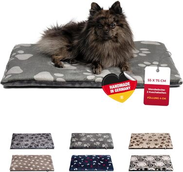 Плед для собак S (55x75 см) – двосторонній, м'який, з наповнювачем 3 см – ідеально для дивану, авто та переноски – лапка антрацит, Made in Germany 55 x 75 см лапка антрацит