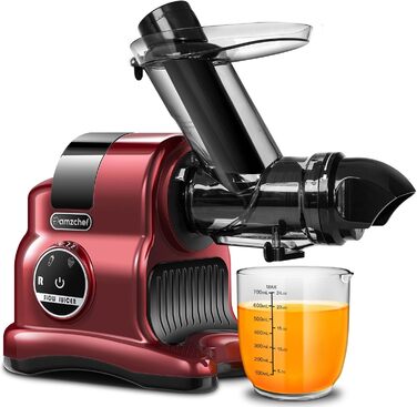 AMZCHEF Juicer with 80mm Large Feed Chute - 150W Juicer Slow Juicer with 2 Speed Modes and Reverse Function - Juicer for Whole Vegetables and Fruits Test Winner - Red Juicer Red