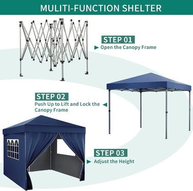 YITAHOME Outdoor Pop-Up Gazebo with Sides, Folding Gazebo, Waterproof Foldable Garden Gazebo for All Seasons, Camping Gazebo, Anti-UV with Free Adjustable Height for Parties, Markets (Blue, 3x3 Meters)