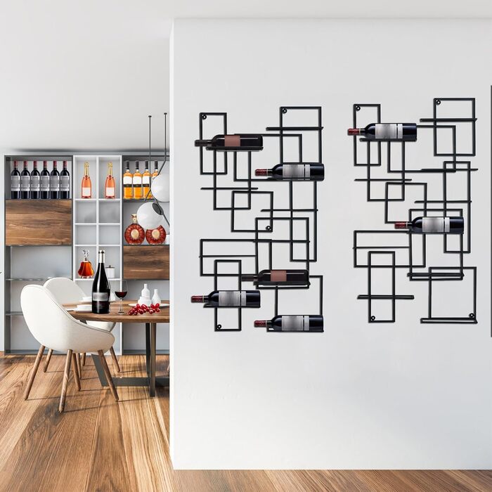 Підвісна полиця для вина на 10 пляшок, металева, чорна, 110x60x10 см (2 шт.)