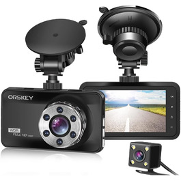 Відеореєстратор ORSKEY Dashcam Auto Vorne und Hinten 1080P Full HD з двома об'єктивами, 170° кут огляду, Loop-запис, G-сенсор, WDR, Parkmodus